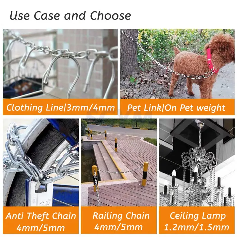 Stainless Steel Chain 304 Stainless Steel Chain 1.2/3/4/5/6/8mm Diameter Hanging Swing Chain Lifting Pet Industry Welded Binding Clothing Line