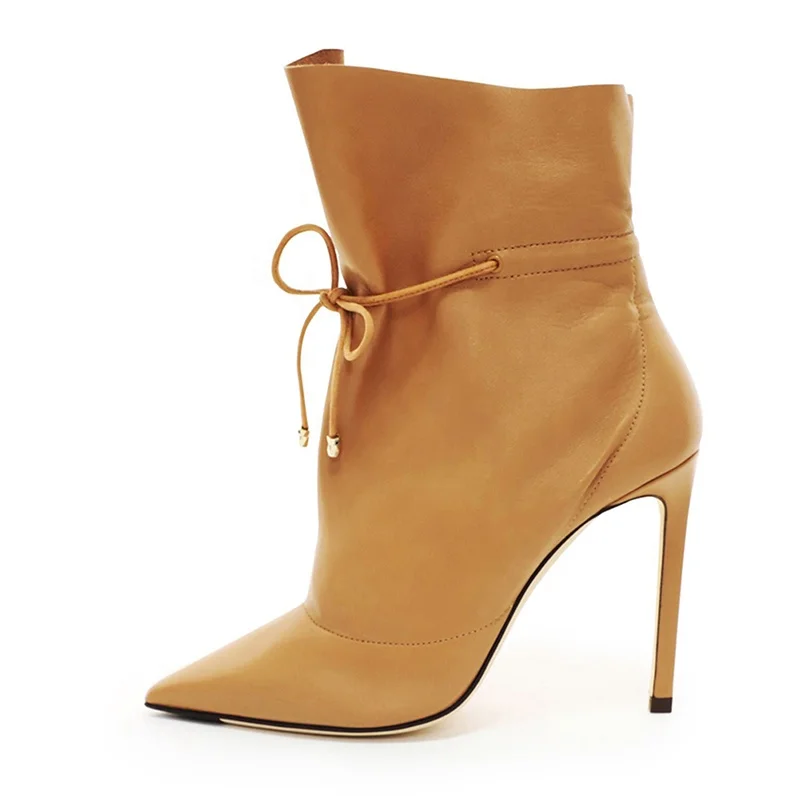 

2023 Women Pointed Toe Brown Booties Stiletto High Heel Lace Up Short Boots Ladies Red Mid-calf Boot Modern Shoes Plus Size
