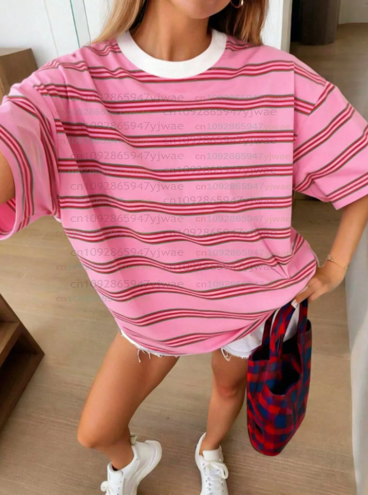 2026 Womens men plus size Short Sleeve stripe Print T-Shirt Girl Round Neck Tee Outdoor Sports plus-size women's clothing 1