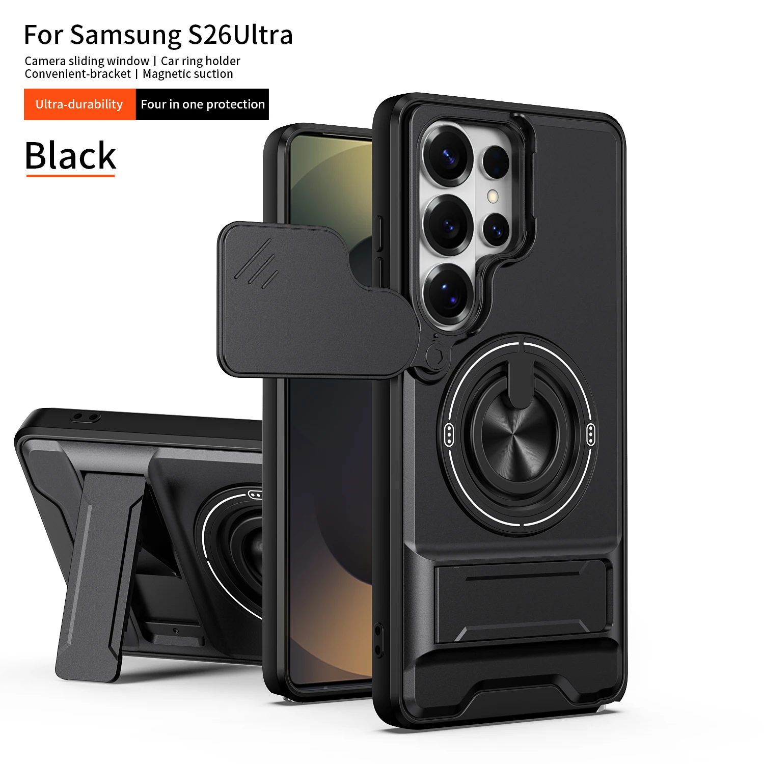 Shockproof Magnetic Phone Case with Slide Camera Protection and Upright Kickstand