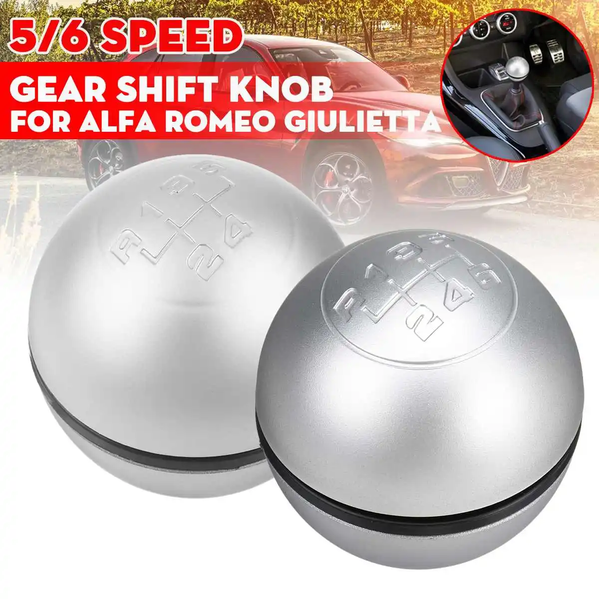 Acheter 5 6 vitesses Chrome noir argent pommeau de levier de vitesse  manette de vitesse tête pour Alfa Romeo Giulietta 2010-on 2011 2012 2013  2014