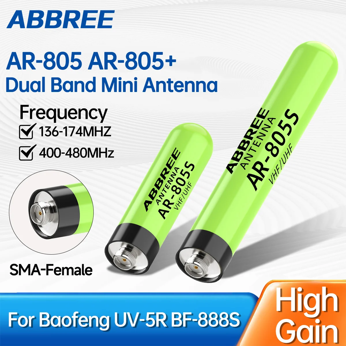 ABBREE AR-805 PLUS AR-805S 워키토키 안테나 SMA-여성형 고이득 듀얼 밴드 (바오펑 UV-5R AR-152 PRO UV-21 PRO 햄 라디오용)