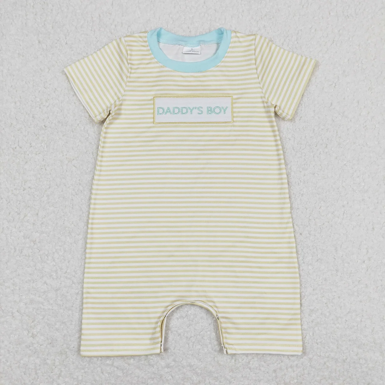 

Wholesale Toddler Embroidery Daddy's Boy Romper Short Sleeves Stripes Yellow Jumpsuit Kids One-piece Newborn Coverall Bodysuit