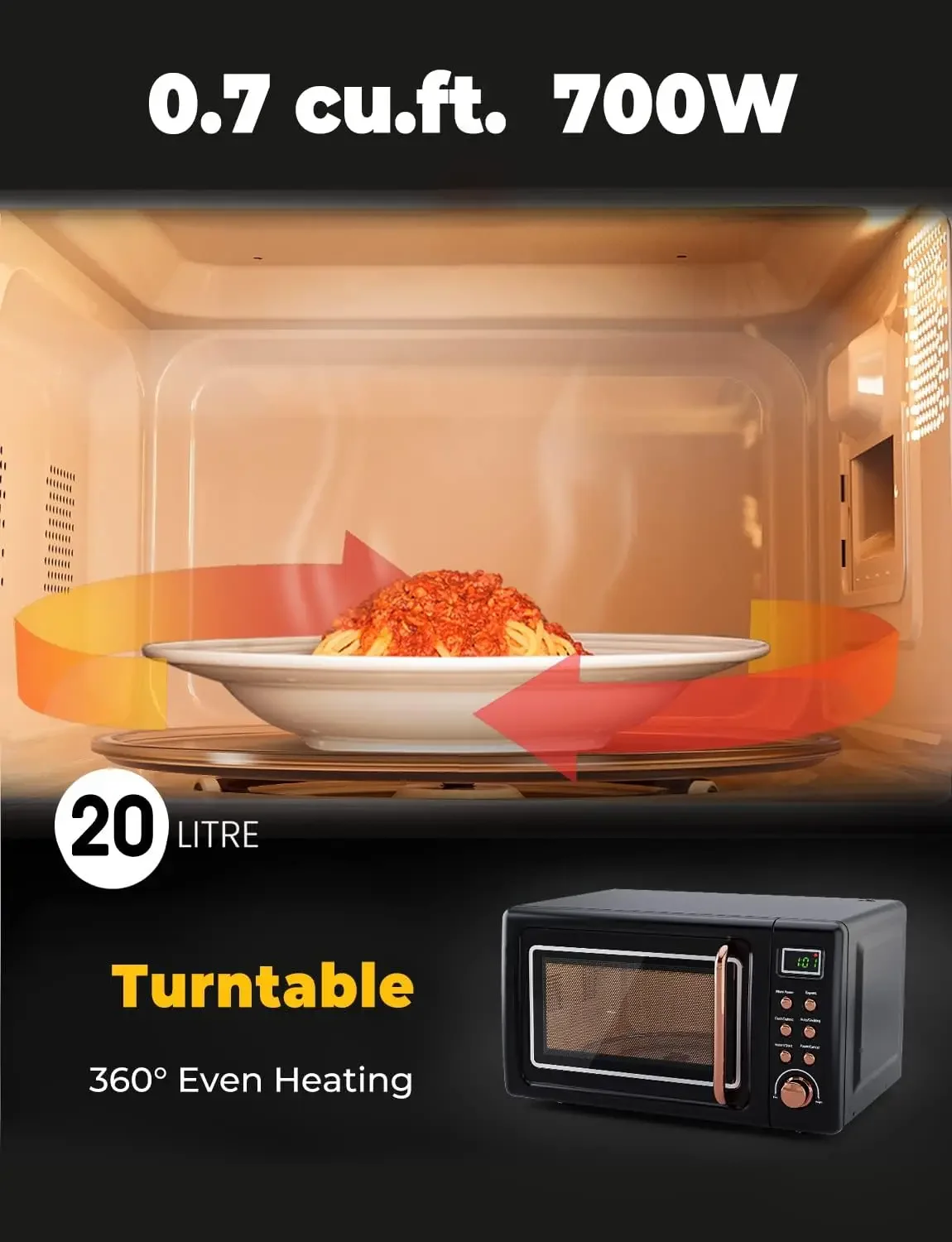 Microwave Oven, SIMOE Retro Small Countertop Microwave 0.7 cu. ft. 700W with 8 Auto-cooking Set(Black) 2