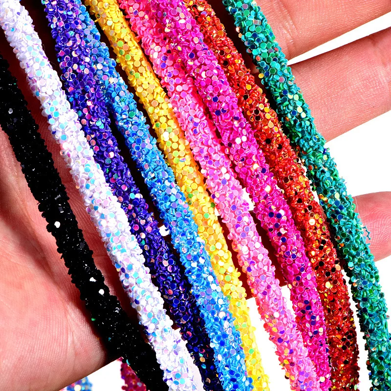 1Yard 6mm Glitter Sequins Rhinestones Soft Tube Cord Rope String for DIY Clothing Shoes Hat Jewelry Bracelet Party Decoration