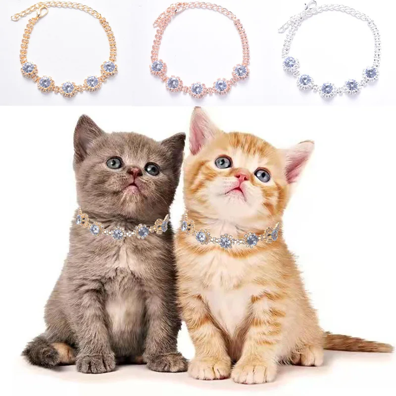 

Bling Diamond Cat Necklace Fashion Luxury Shining Collars for Dog Adjustable Cats Puppy Chihuahua Wedding Pet Accessories