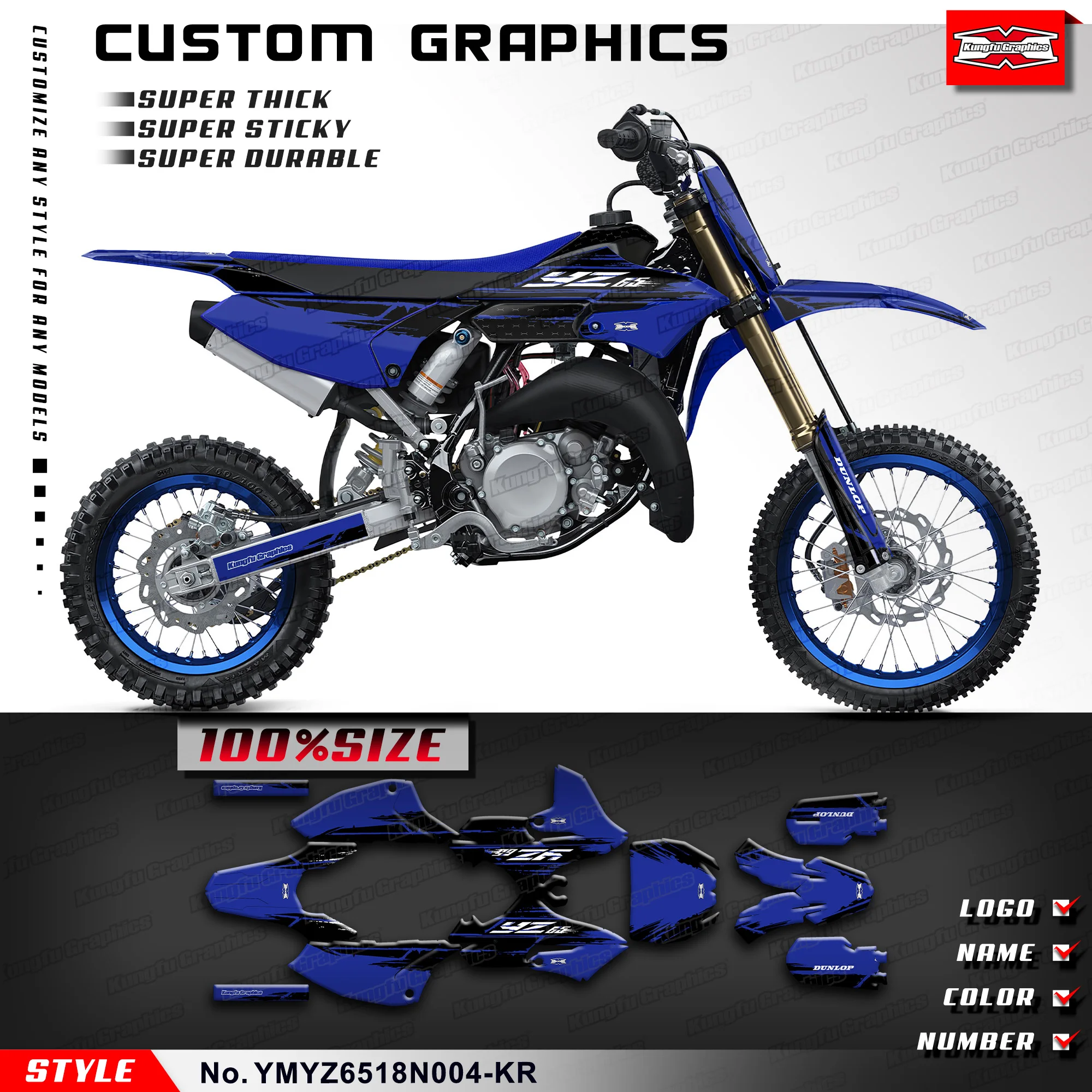 

Набор для рисования графической оболочки KUNGFU GRAPHICS Racing для Yamaha YZ65 YZ 65 2018 2019 2020 2021 2022 2023, YMYZ6518N004-KR