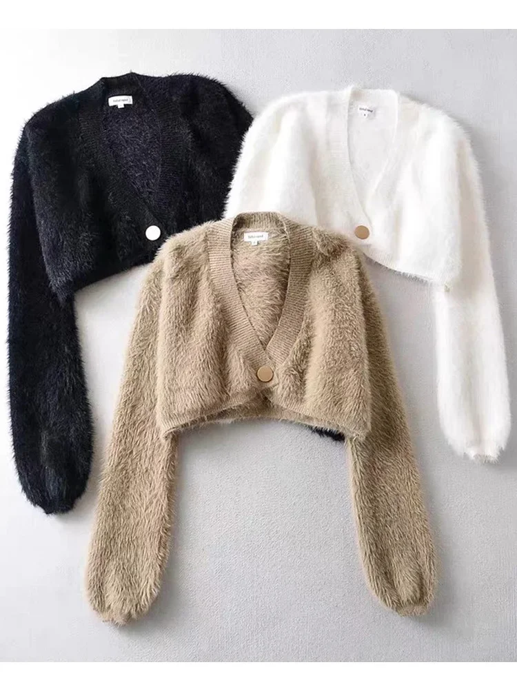 Autumn Fashion Women's Short Knitted Cardigan One Button Long Sleeve Sweater Sexy Office Top Knitwear
