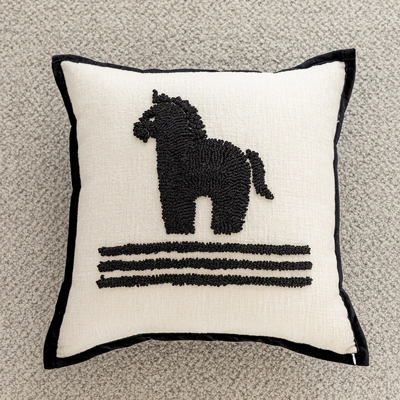 Black Horse Silhouette polyester cotton pillow cover