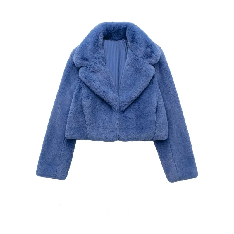 

Autumn Winter Faux Rabbit Fur Bomber Teddy Coat Zipper Streetwear High Waist Furry Plush Jacket Cardigan Fleece Parkas