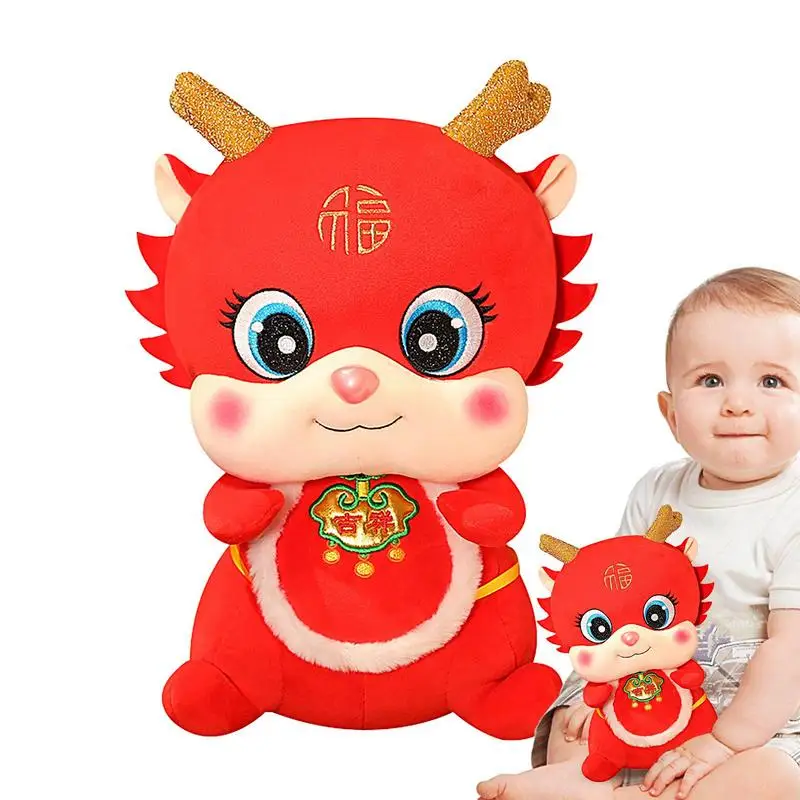 

Plush Dragon Mascots 2024 New Year Mascot Dragon Plushies Short Plush Doll PP Cotton Filled Zodiac Toys Skin-Friendly For Living