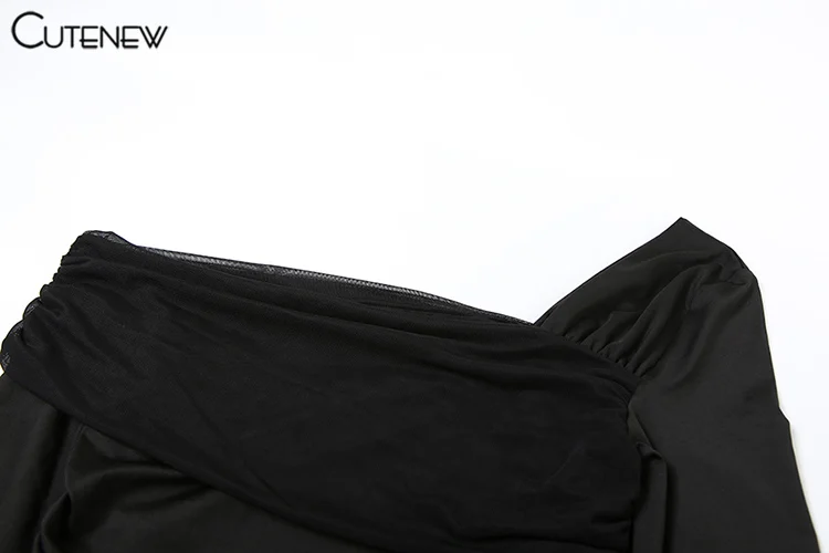 Asymmetrical Slash Neck Wild Women T-shirts Concise Ruched Full Sleeve Skinny Crop Tees Trend Basic Female Street Tops