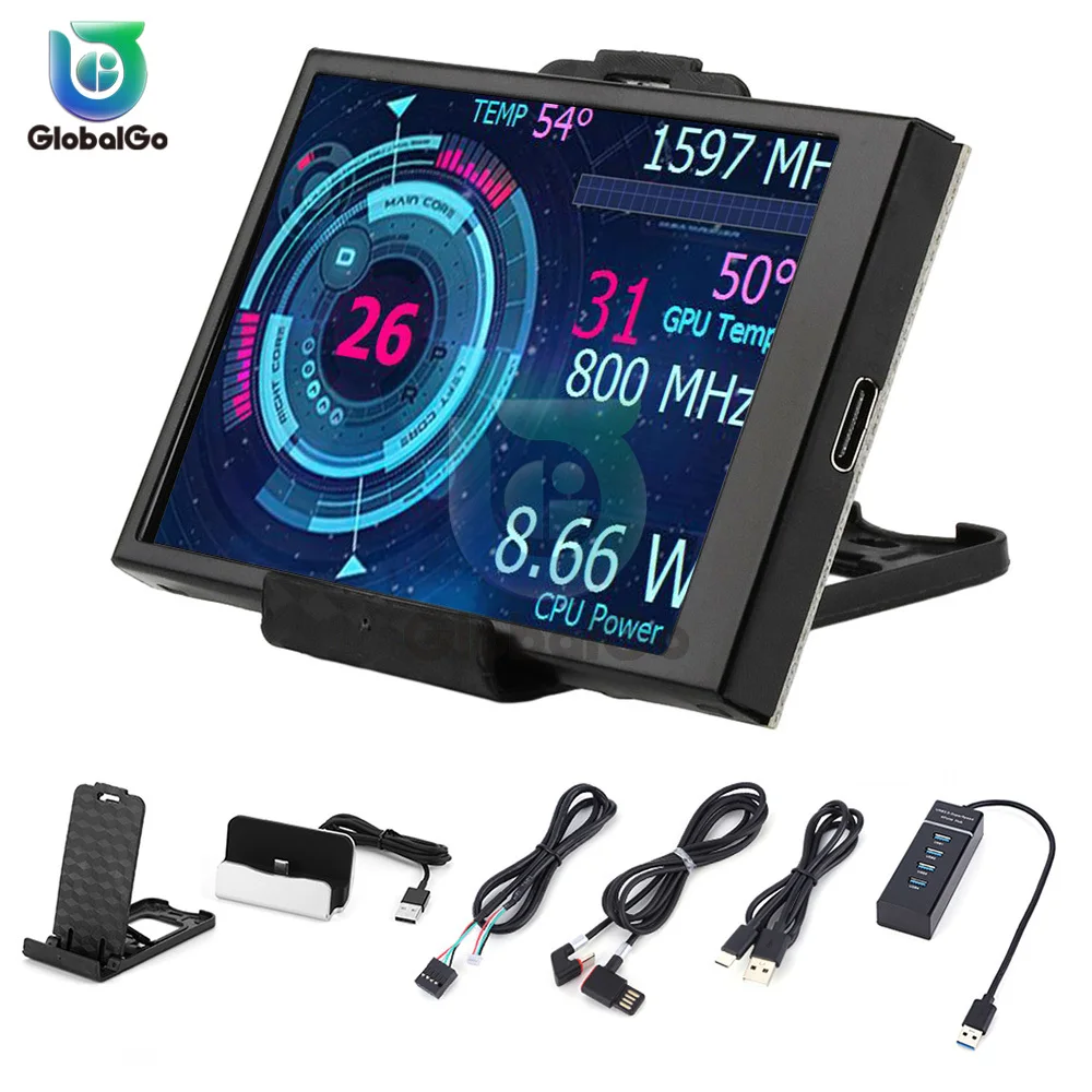 3.5인치 IPS C 컴퓨터 보조 화면 CPU GPU RAM HDD 모니터 328*480 USB 평면 패널 모니터 무료 AIDA64 Windows 10 11
