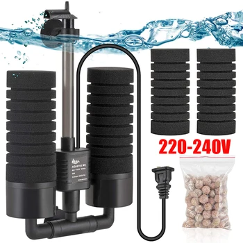 AC220V 3-in-1 전력 필터, 생화학적 스폰지, 무음 잠수정 어항 필터, 바이오 미디어 볼 수족관 액세서리
