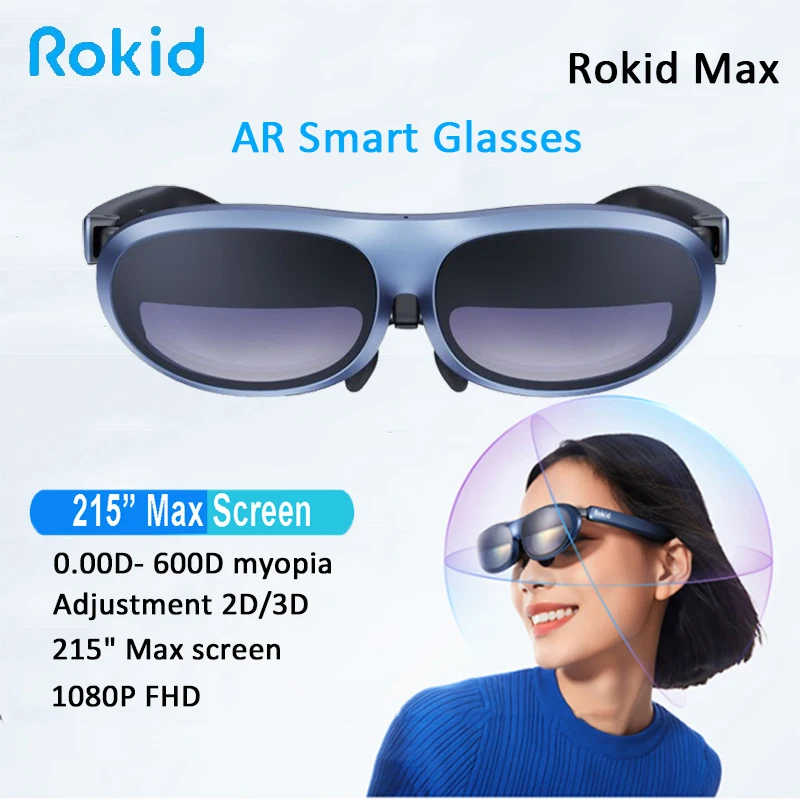 Rokid Max AR 스마트 안경, 마이크로 OLED, 215 인치 최대 화면, 50 ° FoV 보기, 휴대폰 스위치 PS5 Xbox PC VR 올인원, 2D, 3D, 신제품