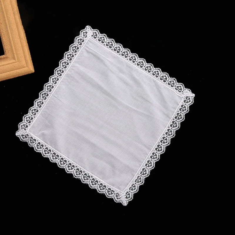 White Hankie Women Handkerchiefs Cotton Lace Trim Super Soft Washable Hanky Chest Towel Pocket Lace Trim Handkerchiefs
