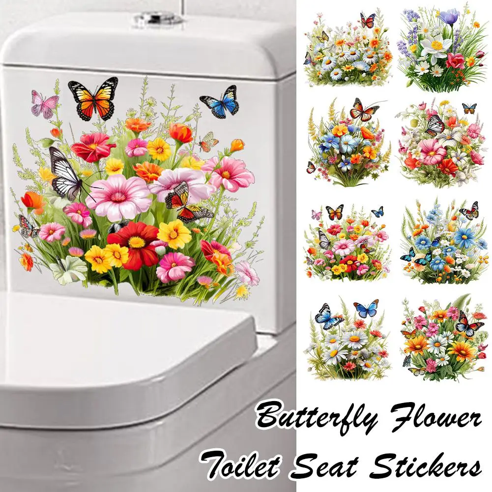 

Butterfly Flower Toilet Seat Stickers Self-Adhesive Toilet Lid Decals Diy Removable Stickers For Bathroom Home Decor Orname F8T8