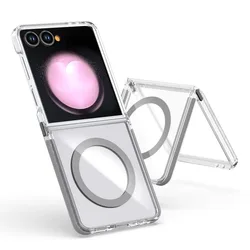 Luxury Transparent PC Case with MagSafe Wireless Charging and Hinge Protection - Shockproof Design for Galaxy Z Flip5 (GRAY)