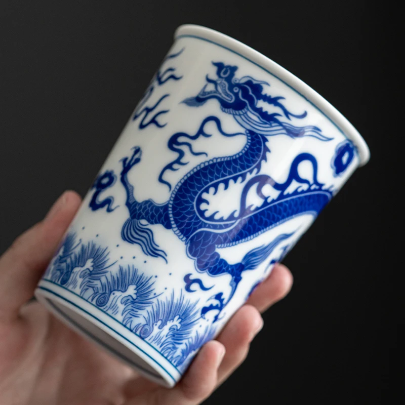 CHANSHOVA 260ml Chinese Retro Style Blue and white dragon and phoenix pattern Ceramic Teacup Porcelain Coffee cup Ceramic cups