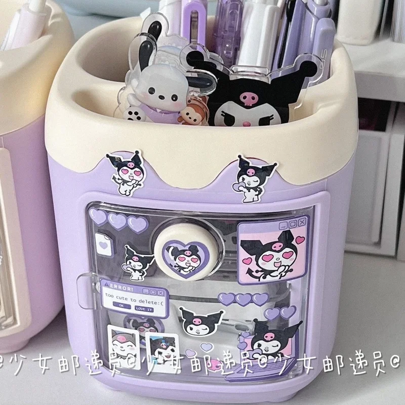 Pen Holder Pen And Brush Holder Desk Organizer Desk Storage Rack Sanrio Pen Holder Kawaii Desktop My Melody Kuromi Cinnamoroll Diy Sticker Storage Box Makeup Brush Storage Tube Pen Holder Gift