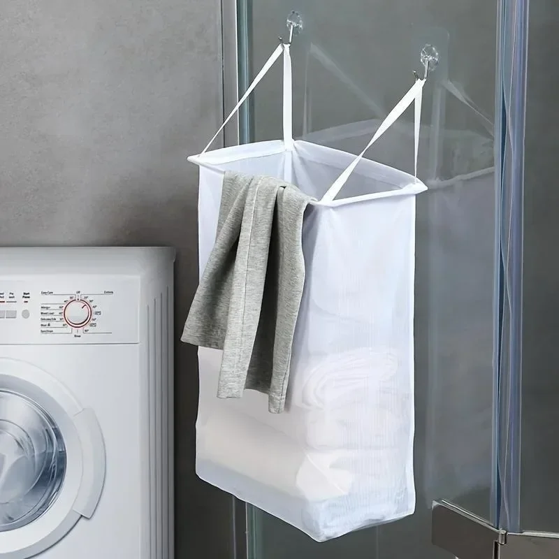 Wall-mounted Dirty Clothes Basket Home Laundry Baskets Bath Storage Bag Bathroom Placement Mesh Organizer 1set