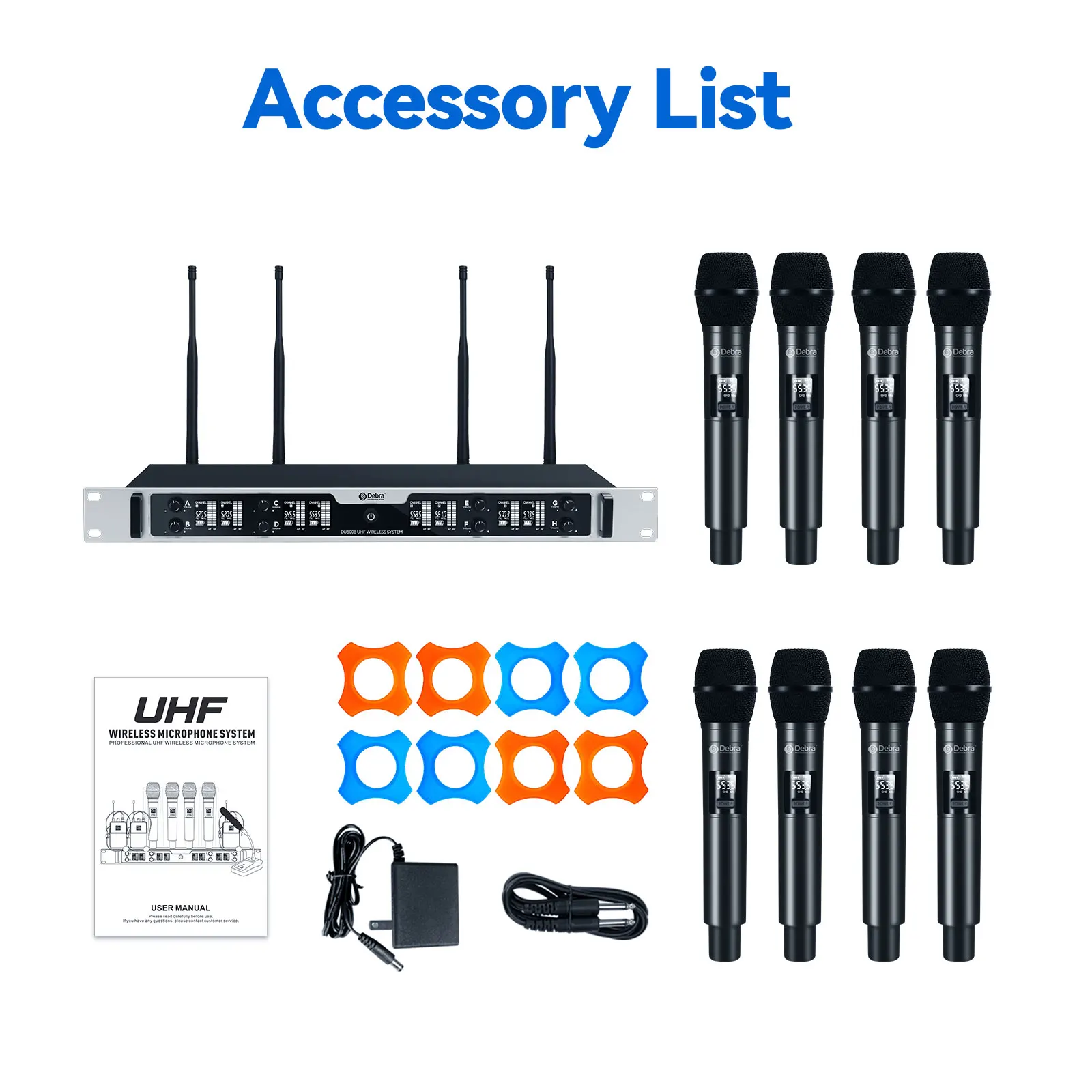 Debra DU8008 8-Channel Wireless Handheld Microphone System Handheld, Lavalier, a