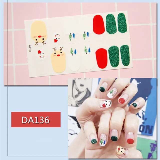 14tips/sheet Nail Wraps Polish Decals Strips Golden Glitter 3D Adhesive Full Nail Art Stickers Manicure Kits Drop Shipping DA136