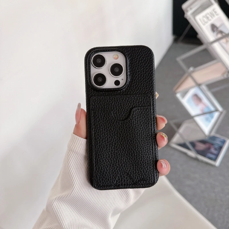 Luxury Solid Color Leather Wallet Phone Case with Card Slot and Up Down Design