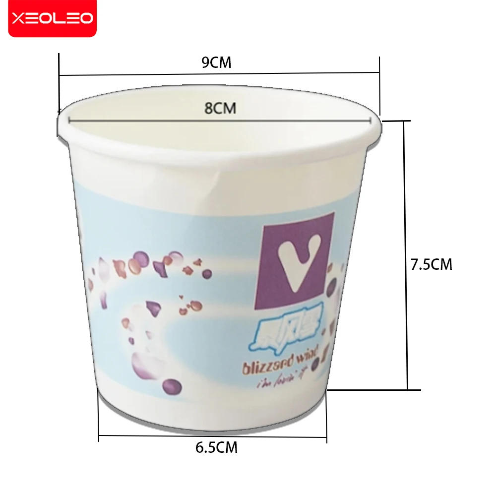 XEOLEO-Copos de Sorvete com Tampa e Colheres, Copos de Papel Sorvete, Copos Sundae, 330ml, MC, Conjunto 1000