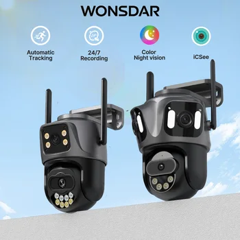 WONSDAR Telecamera IP WIFI a 3 obiettivi a 3 schermi Telecamera PTZ a 2 obiettivi a 2 schermi Rilevazione umana IP66 Video sorveglianza CCTV impermeabile iCsee