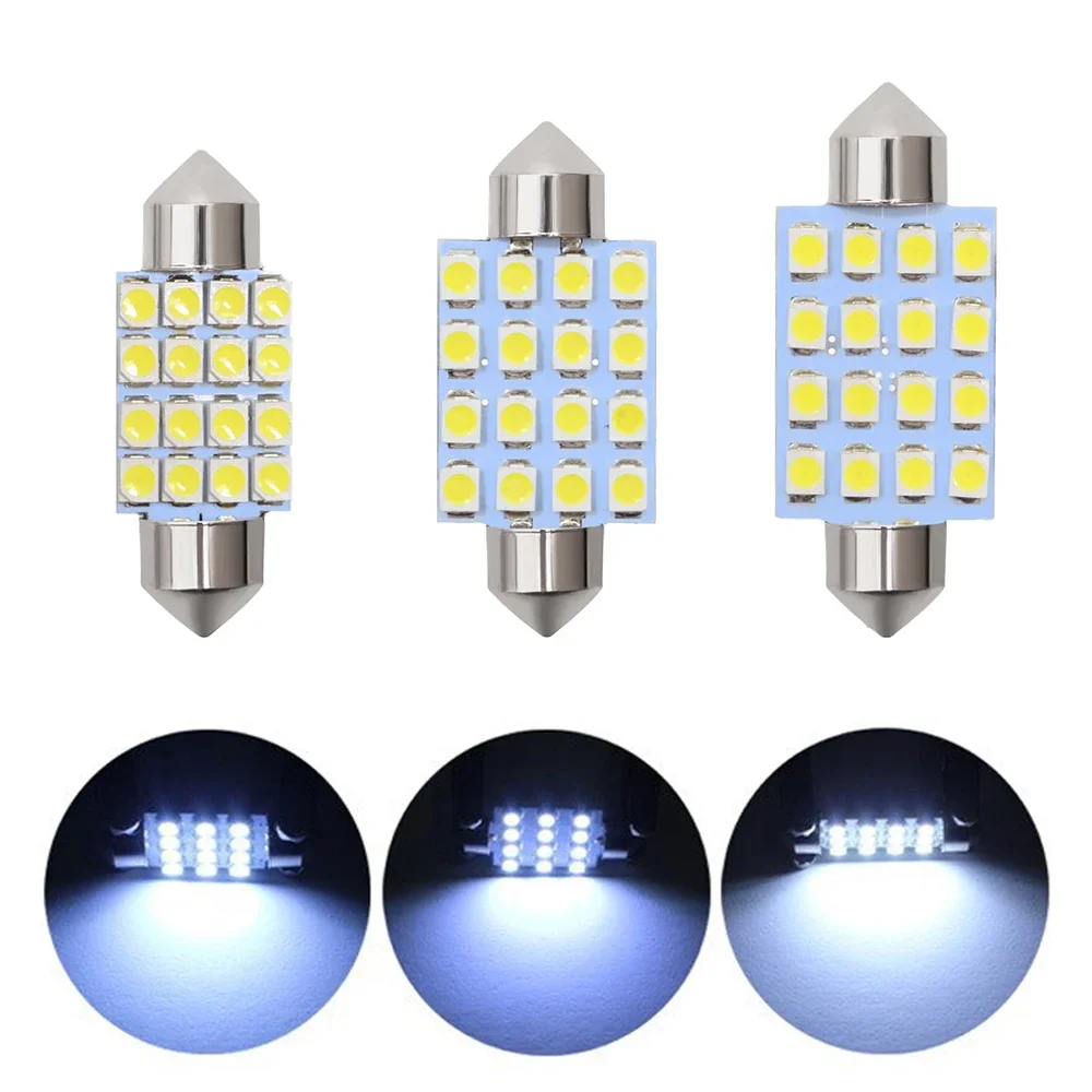 T10 3528 DC 12V White 16SMD Led Dome Festoon Door Lights Interior Reading Bulb 36mm 39mm 41mm Auto Roof Tail Lamp Trunk License