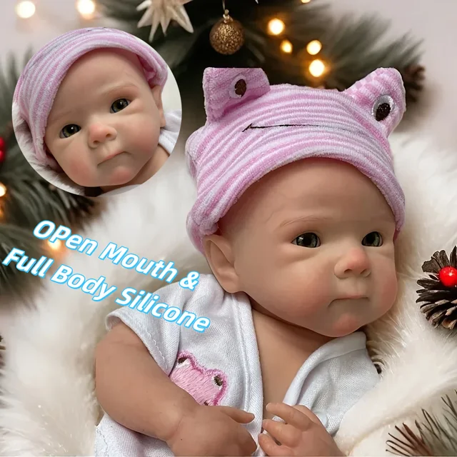 13Inch Bettie Silicone Reborn Doll With Open Mouth & 2 Sets Clothes Handmade Painted Skin Waterproof Reborn Girl Doll