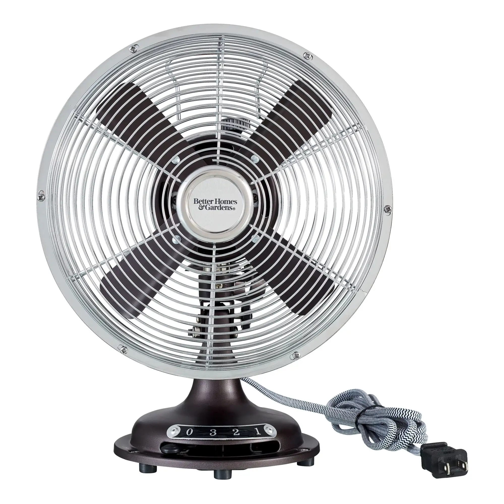 

Better Homes & Gardens New 8 inch Retro 3-Speed Metal Tilted-Head Oscillation Table Fan ORB