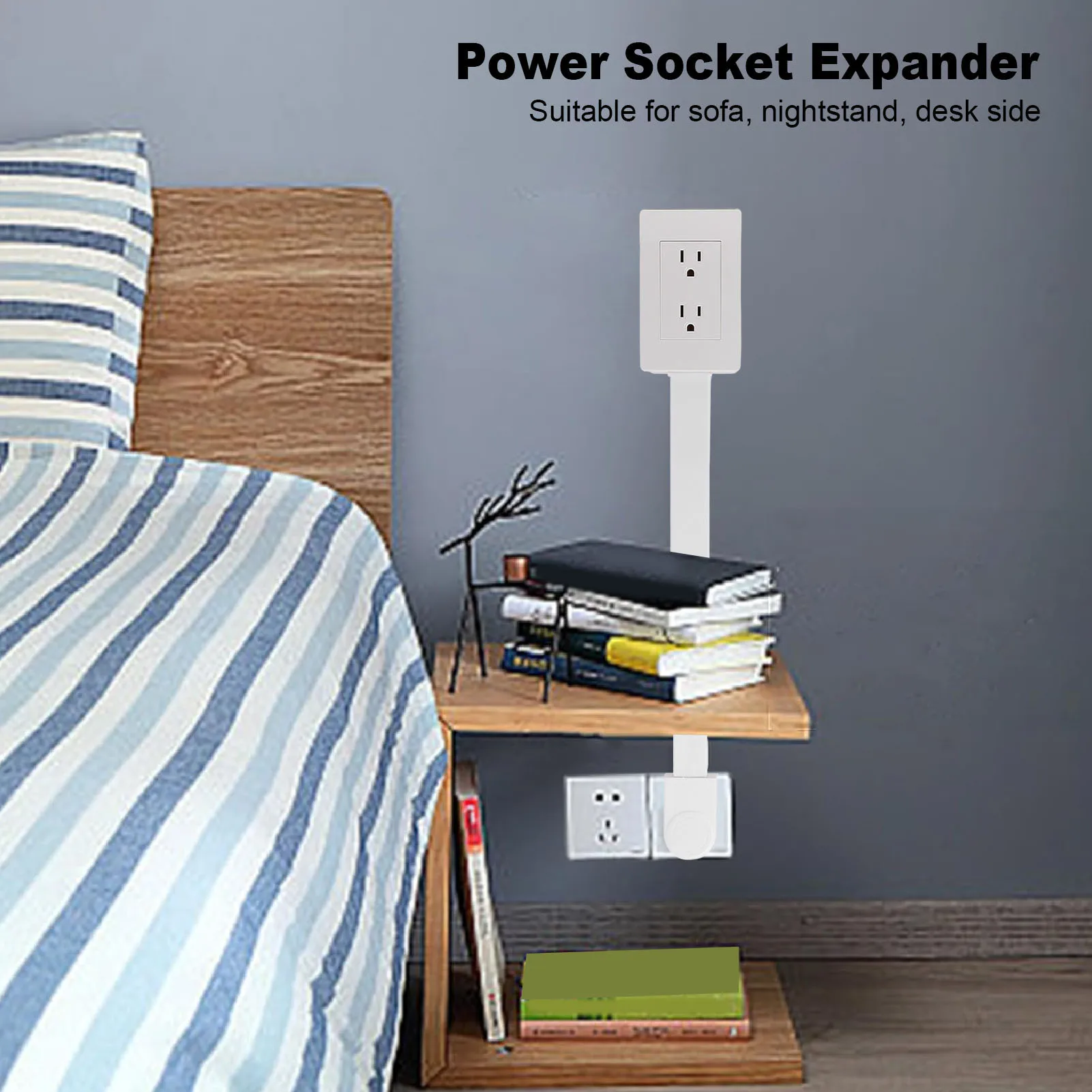 Electrical Outlet Extender Flat Plug Power Strip Features Rotates 180° Power Outlets Extender Use Behind Sofa Nightstands Desk