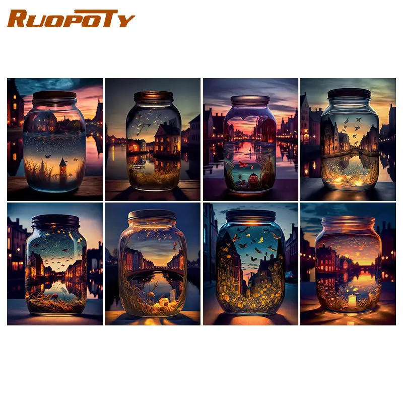 

RUOPOTY Diy картина по номерам, стеклянная бутылка, пейзаж, оригинальная подарочная картина, искусство на стену