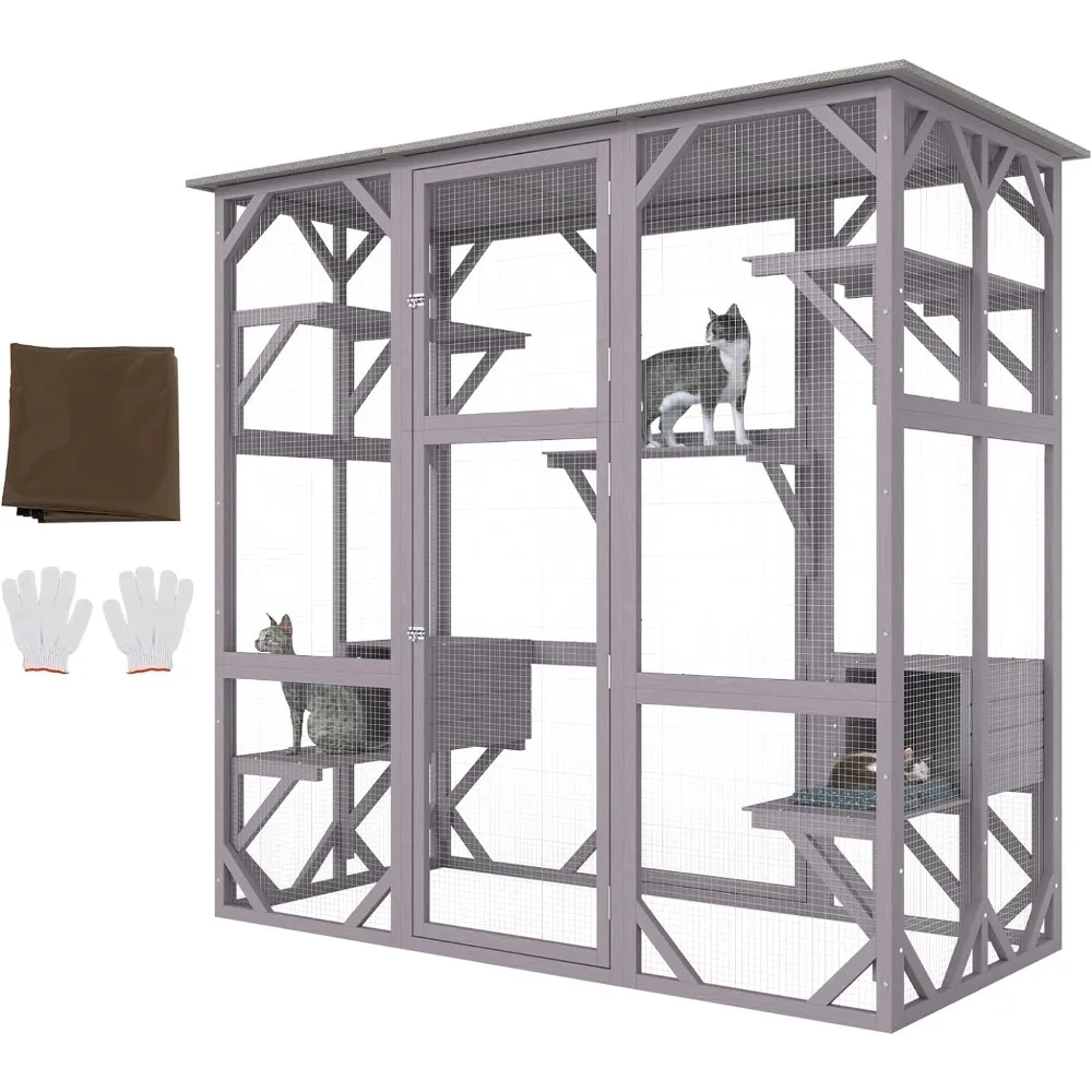 

Cat Cage CondoOutdoor/Indoor 7-Tier Pet Playpen with 2 Resting Box, Cat Crate Cat Kennel with Waterproof Roof