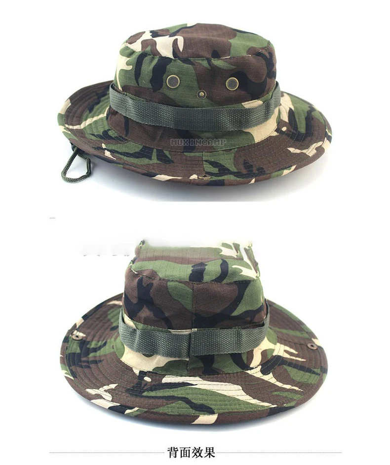 Tarnfarbener Taktischer Bucket Hat Sommer Herren Boonie Hut Outdoor UV-Schutz Breite Krempe Panama Safari Jagd Wandern Angeln Sonnenschutz – Detail 4