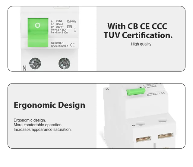 Rasmacor Interruptor diferencial superinmunizado SI, 30 mA, 4P, 63 A, 6KA, Clase A y 6kA, 30 mA, Certificado CE, 240/