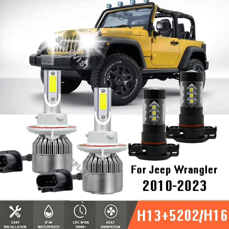 

4x LED White Headlight Fog Light Bulbs 6000K Replace Halogen For Jeep Wrangler 2010-2023 2011 2012 2013 2014 2015 2016 2017 2018