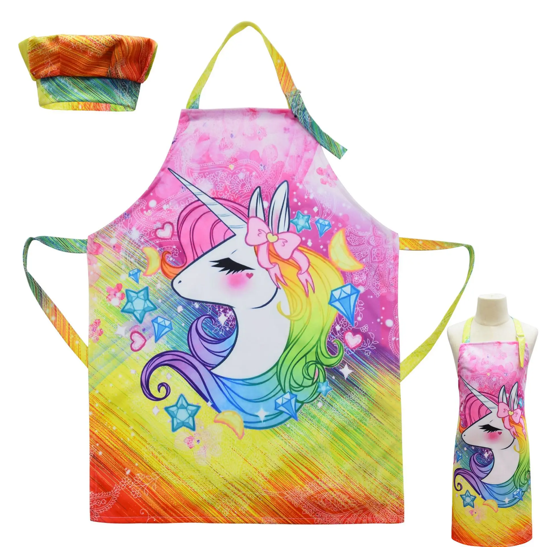 

Unicorn digital printed children's apron, starry sky gradient anti dirt apron, cooking, baking, painting apron