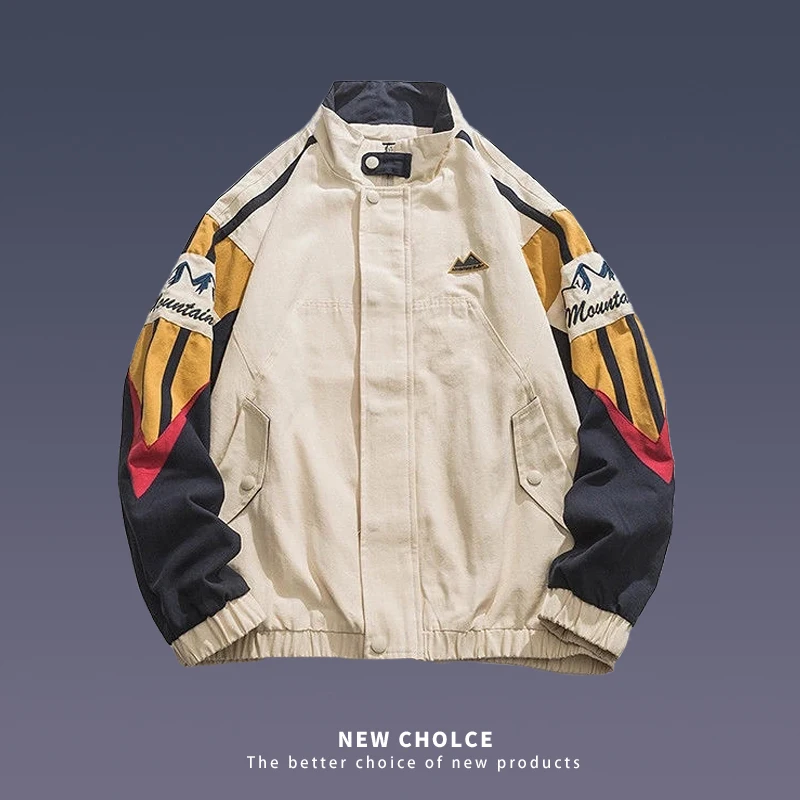 

Spring Autumn Retro Style Color Blocking Jacket Men Fashion Brand Street College Style Couple Top Casual Versatile Workwear Coat