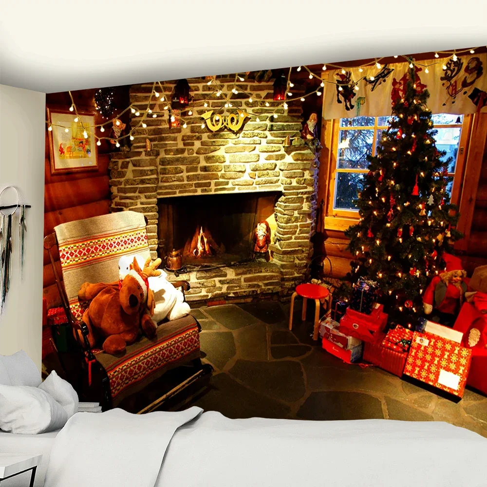 Christmas Decoration Tapestry Fireplace Tree Wall Art Backdrop Home Decor tapestry decorations