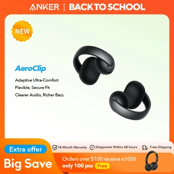 Soundcore AeroClip by Anker Open-Ear Earbuds Clip-On Headphones Adaptive Comfort, Clear Calls with 4 Mics and AI, Stable Fit