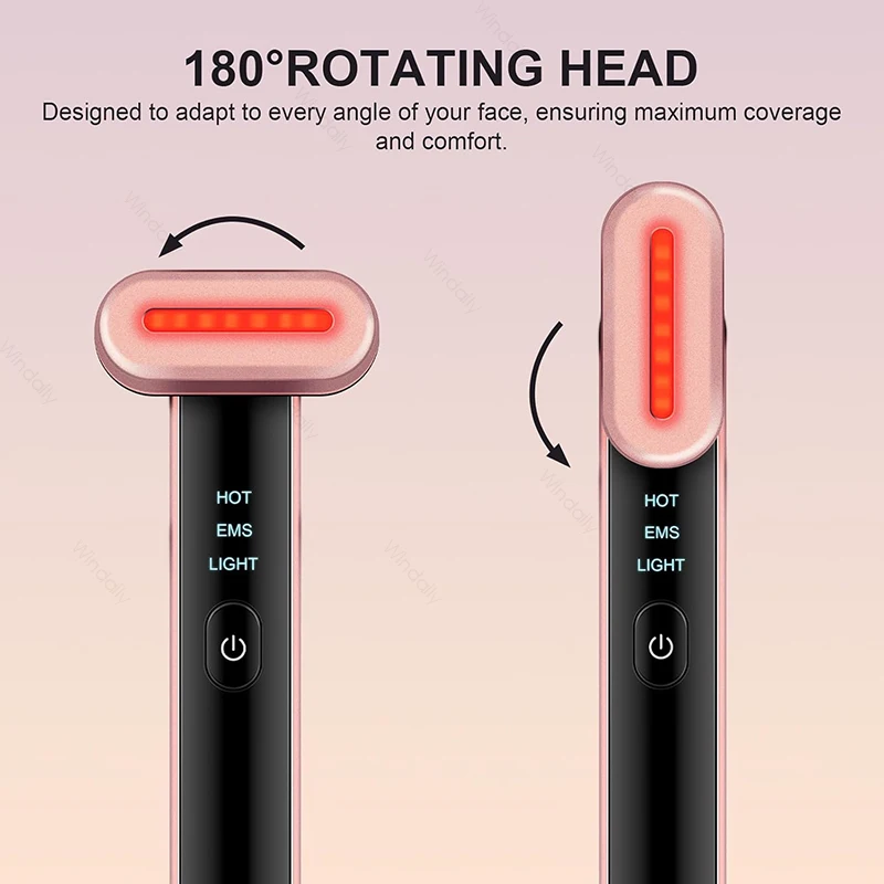 New 7 Color Light Beauty Wand Hot Compress Red Light Therapy For Face Neck EMS Microcurrent Facial Device Vibration Eye Massager