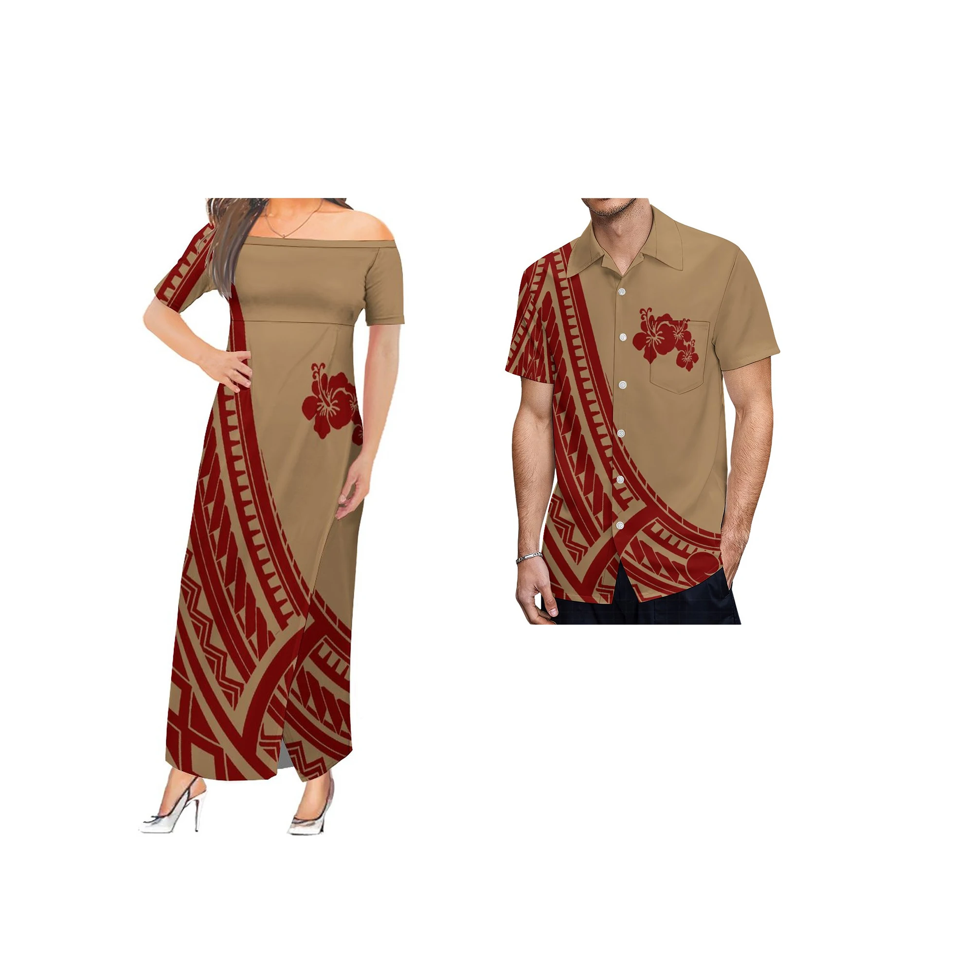 

New Arrival Tapa Polynesian Design Hawaiian Sexy Elegant print Dress Half Shoulder Dress Slit Party Club Dress