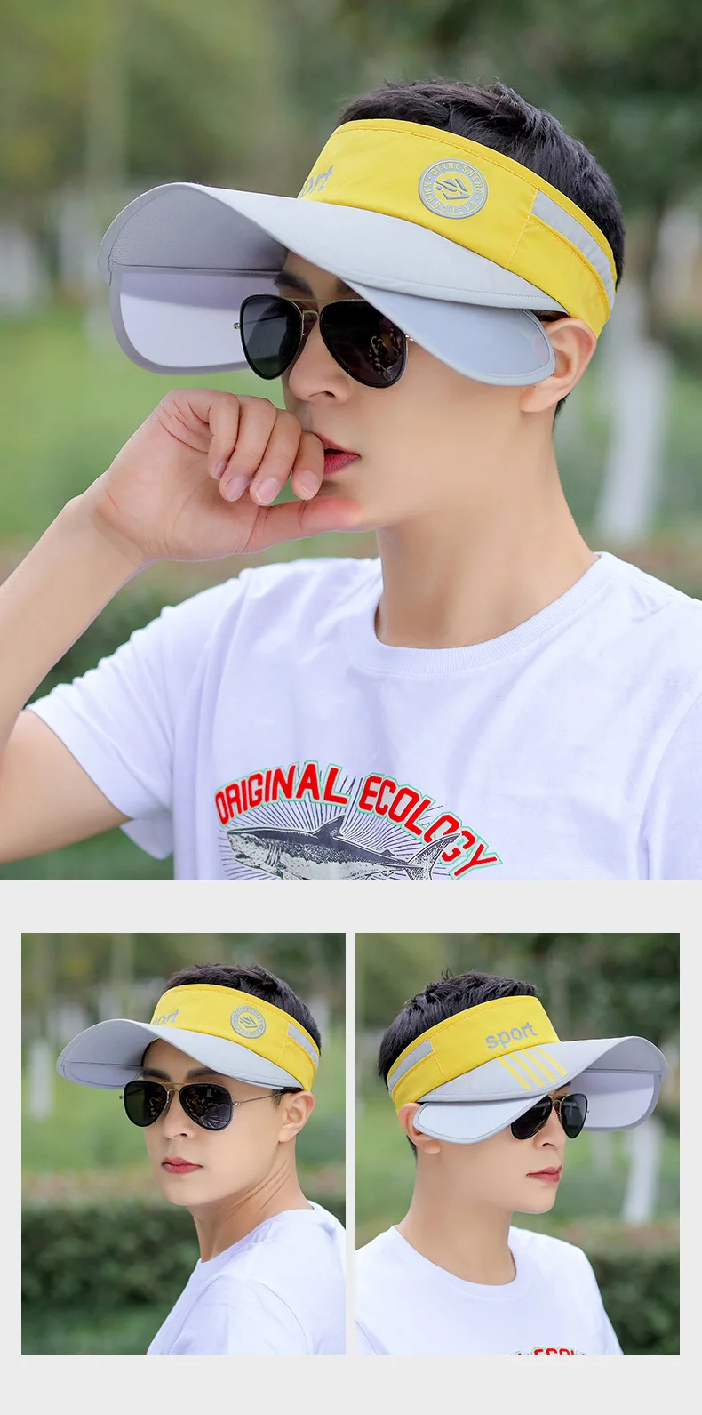 Retractable Visor Sun Hat For Summer Breathable Adjustable Unisex_voghion.com