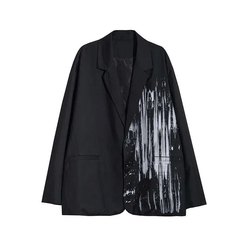 

Black Indie Aesthetics Blazer Women Graffiti Print Single Breasted Suits 2023 New Spring Autumn Vintage Blazer Fashion Plus Size