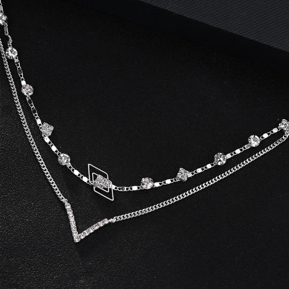 Bohemian Bridal Headband with Double-layered Hair Chain and Crystal Beads Hair Accessories for Women Wedding Fine Jewelry