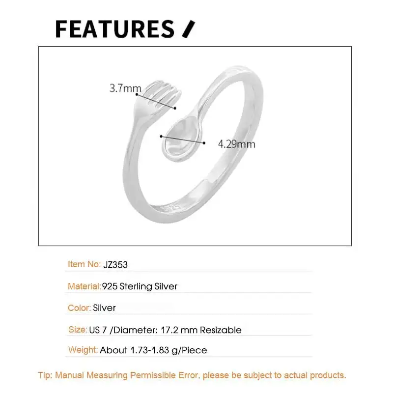 F.I.N.S Original INS Design Fork Spoon S925 Sterling Silver Ring Chic Anti-Allergy Opening Adjustable Finger Fine Jewelry 6