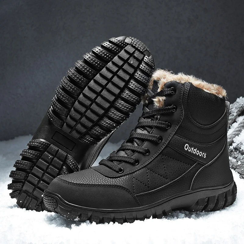 Unisex Large Size Winter High Top Plush Warm Anti-Ski Boots Couple Outdoor Travel Hiking Shoes Men's Field Training Boots 35-48#